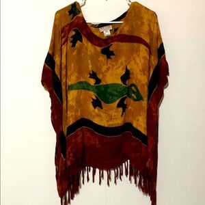 Back to Bali Bohemian Fringe Poncho with Liazard Design